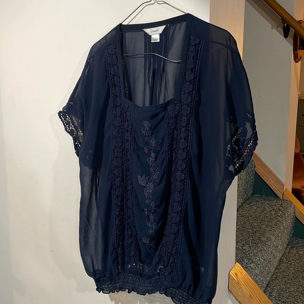 CJ Banks Dressy Navy Top, Short Sleeve